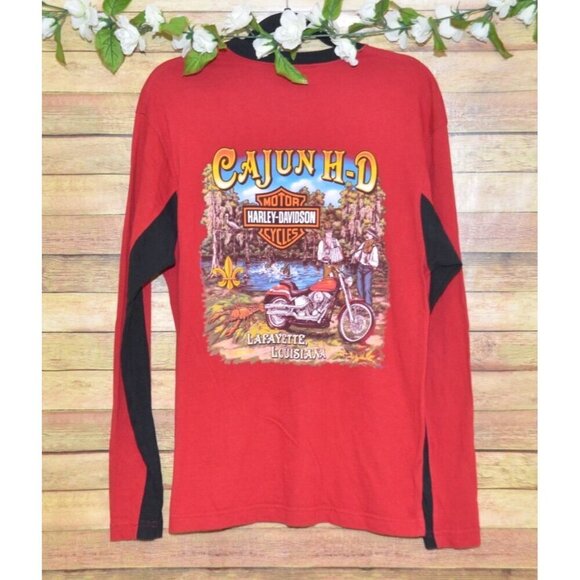 Harley Davidson Cajun HD Lafayette LA Men's L Red Long Sleeve Graphic T-Shirt - Picture 5 of 8
